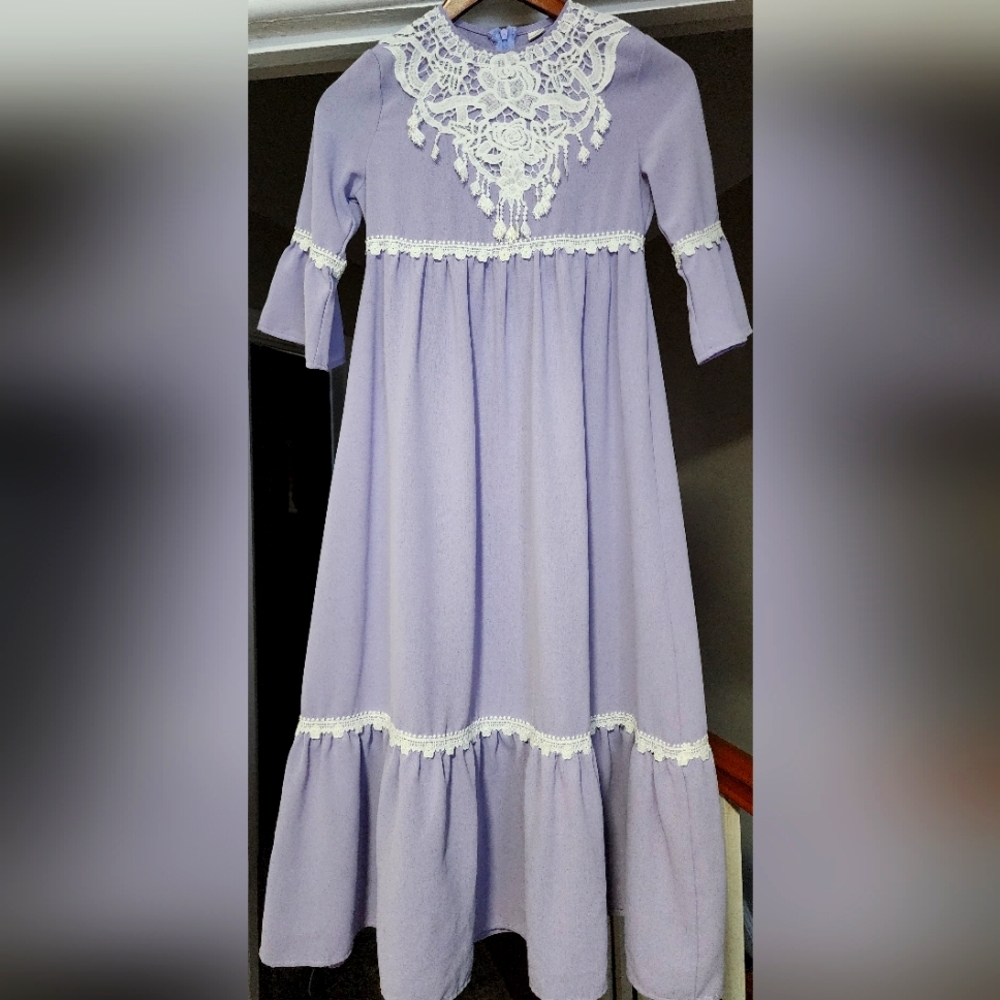SHEIN Lilac Dress with White Lace Accents